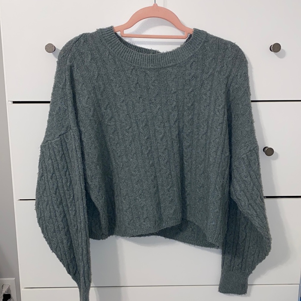 Pink Rose, turquoise crew neck sweater, size S